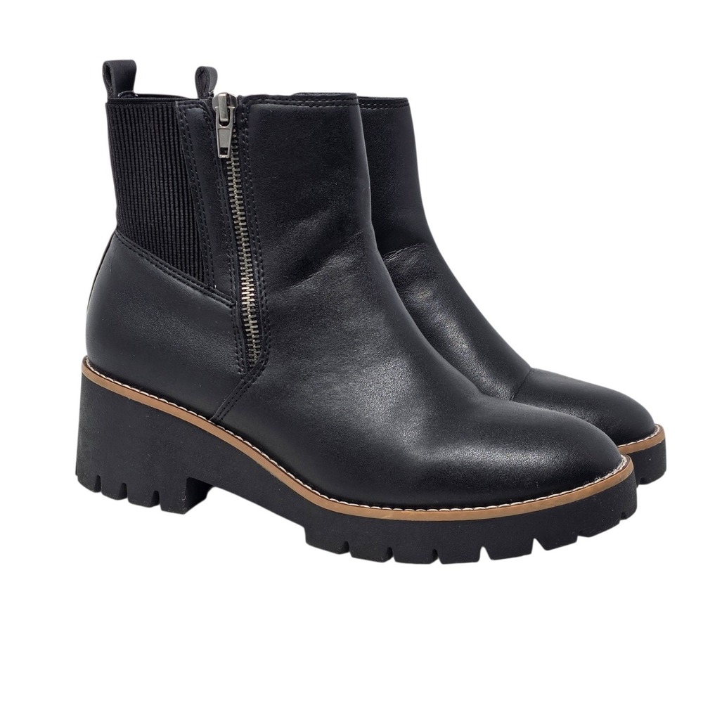 Blondo  Waterproof‎ Platform Booties Black Side Zip Lug Sole Women Size 8.5